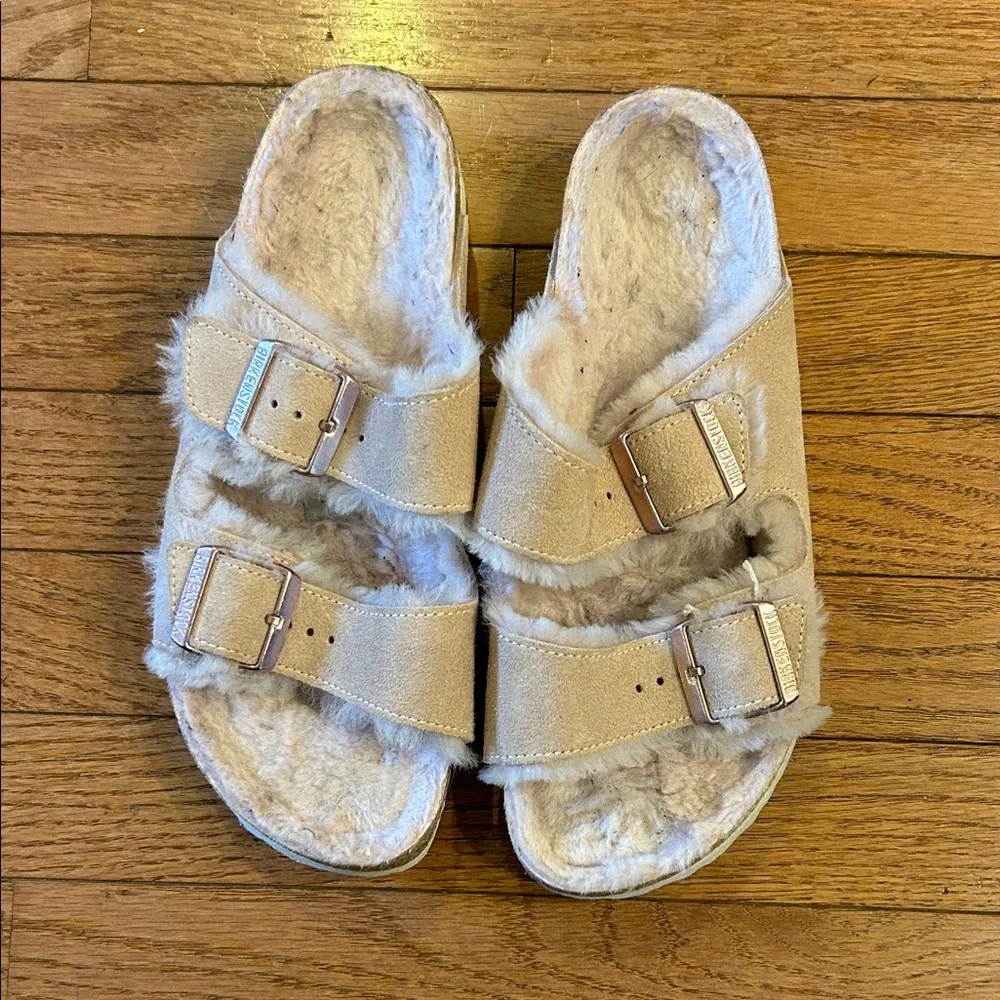 Birkenstock Womens Arizona Shearling Suede Sandals Light Rose EU40 US 9.5 Buckle - Picture 4 of 9